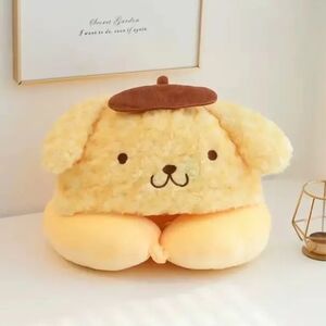 Sanrio Yellow Pudding Dog Plush U Neck Pillow with Brown Hat